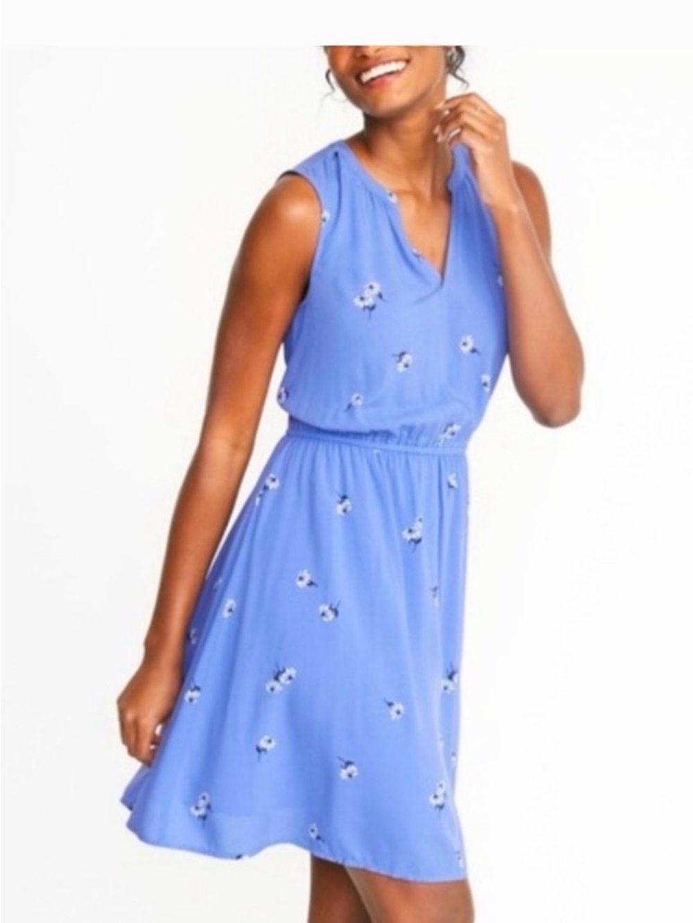 Old Navy Purple Blue Floral Print V-Neck Sleeveless Rayon Sun Dress size M